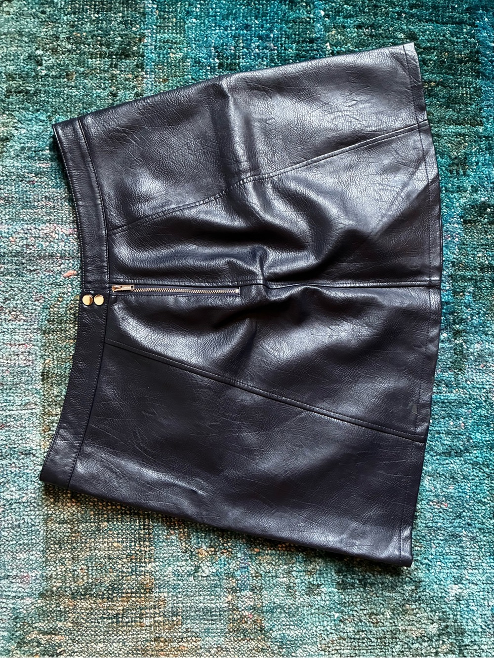 Zara Black Faux Leather Mini Skirt with Gold Accent